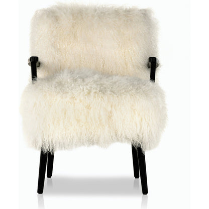 Ashland Armchair by Four Hands in mongolia cream fur, drifted oak. Made from mongolia fur, solid oak, 100% polyester in a modern style.