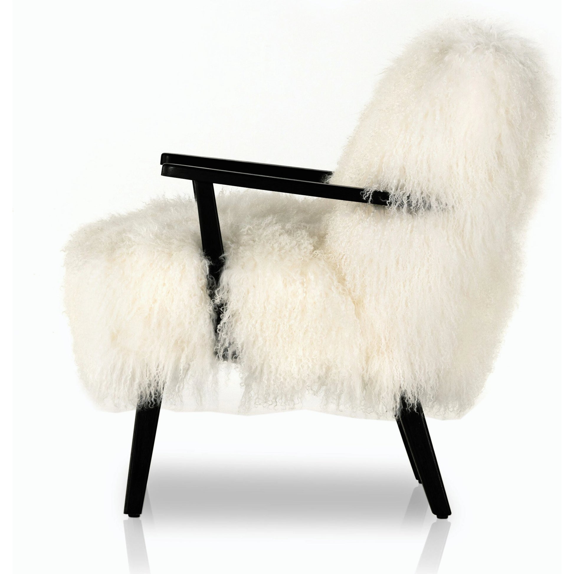 Ashland Armchair by Four Hands in mongolia cream fur, drifted oak. Made from mongolia fur, solid oak, 100% polyester in a modern style.