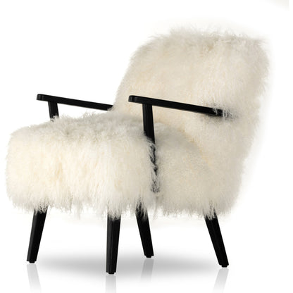 Ashland Armchair by Four Hands in mongolia cream fur, drifted oak. Made from mongolia fur, solid oak, 100% polyester in a modern style.