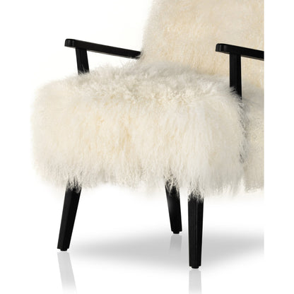 Ashland Armchair by Four Hands in mongolia cream fur, drifted oak. Made from mongolia fur, solid oak, 100% polyester in a modern style.