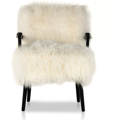 Ashland Armchair by Four Hands in mongolia cream fur, drifted oak. Made from mongolia fur, solid oak, 100% polyester in a modern style.