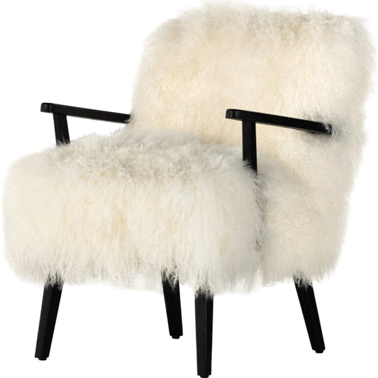 Ashland Armchair by Four Hands in mongolia cream fur, drifted oak. Made from mongolia fur, solid oak, 100% polyester in a modern style.