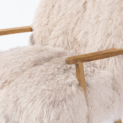 Ashland Armchair by Four Hands in mongolia cream fur, drifted oak. Made from mongolia fur, solid oak, 100% polyester in a modern style.