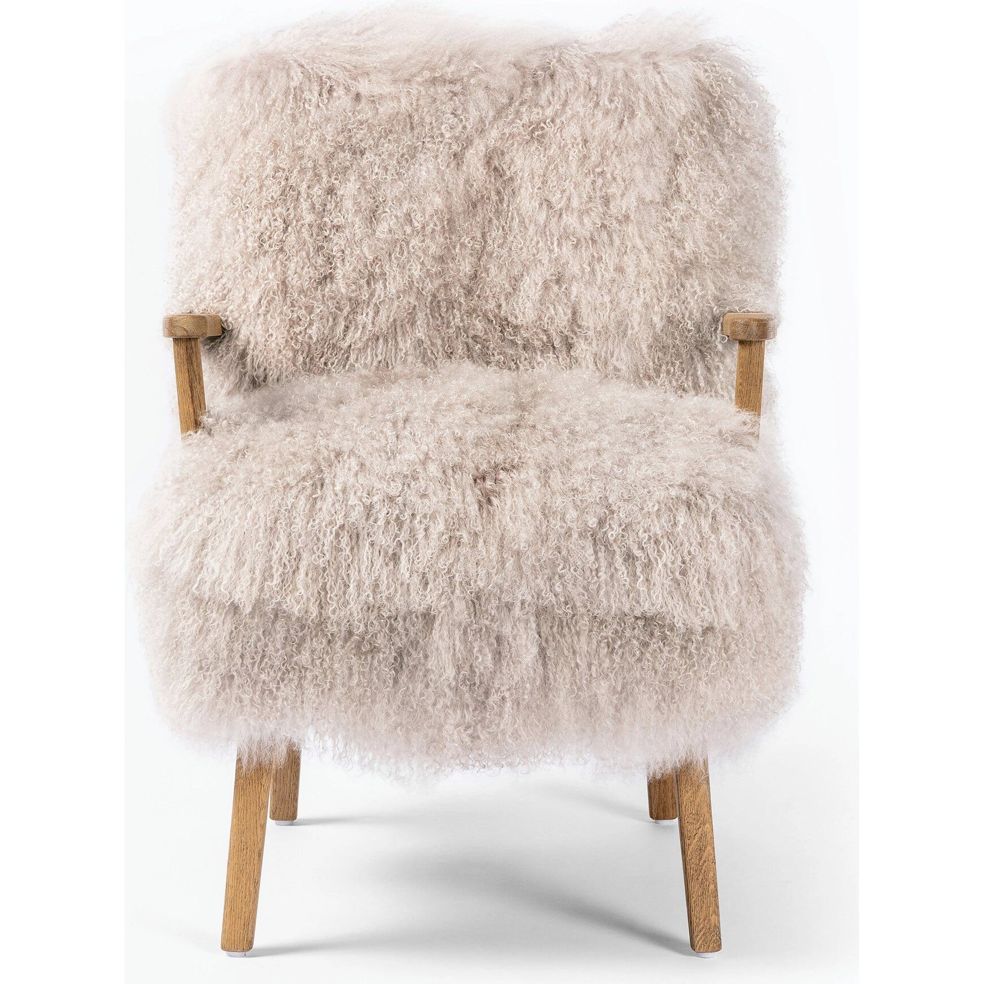 Ashland Armchair by Four Hands in mongolia cream fur, drifted oak. Made from mongolia fur, solid oak, 100% polyester in a modern style.