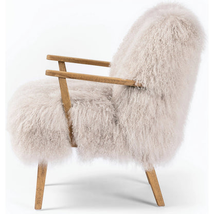Ashland Armchair by Four Hands in mongolia cream fur, drifted oak. Made from mongolia fur, solid oak, 100% polyester in a modern style.