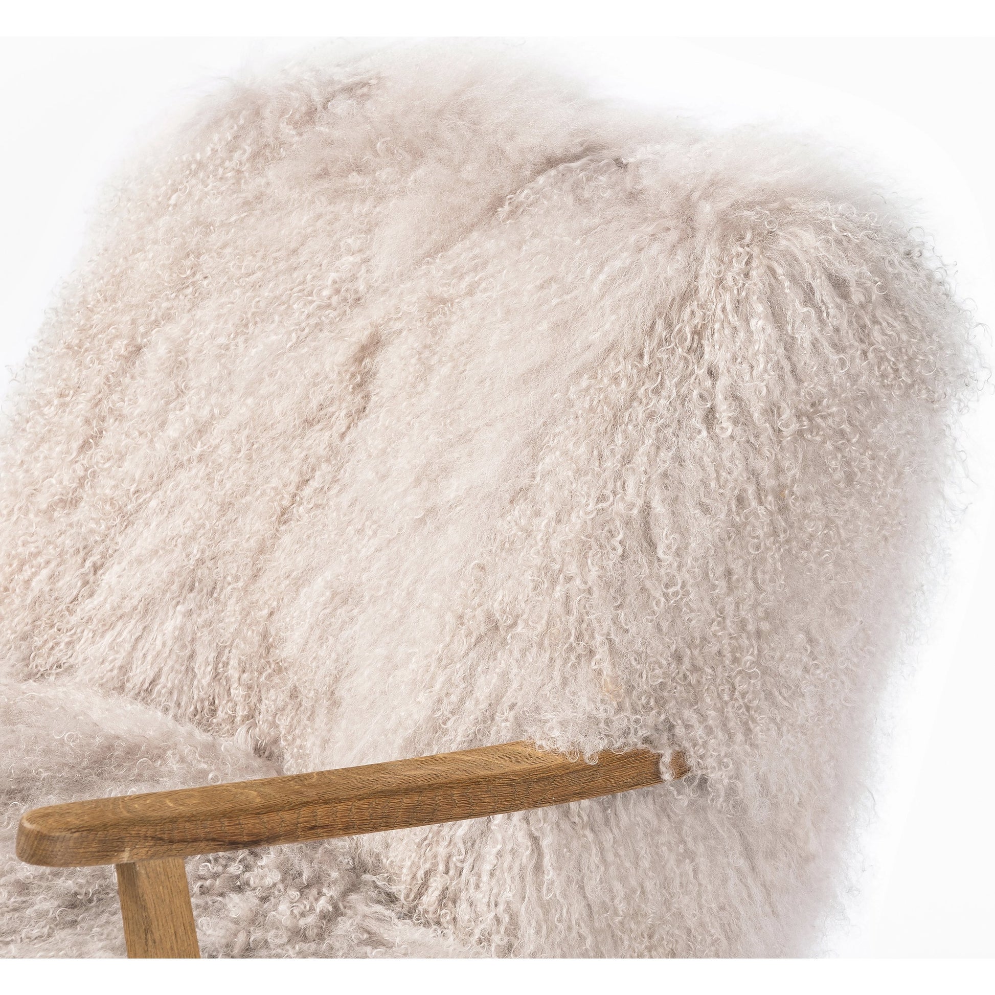 Ashland Armchair by Four Hands in mongolia cream fur, drifted oak. Made from mongolia fur, solid oak, 100% polyester in a modern style.