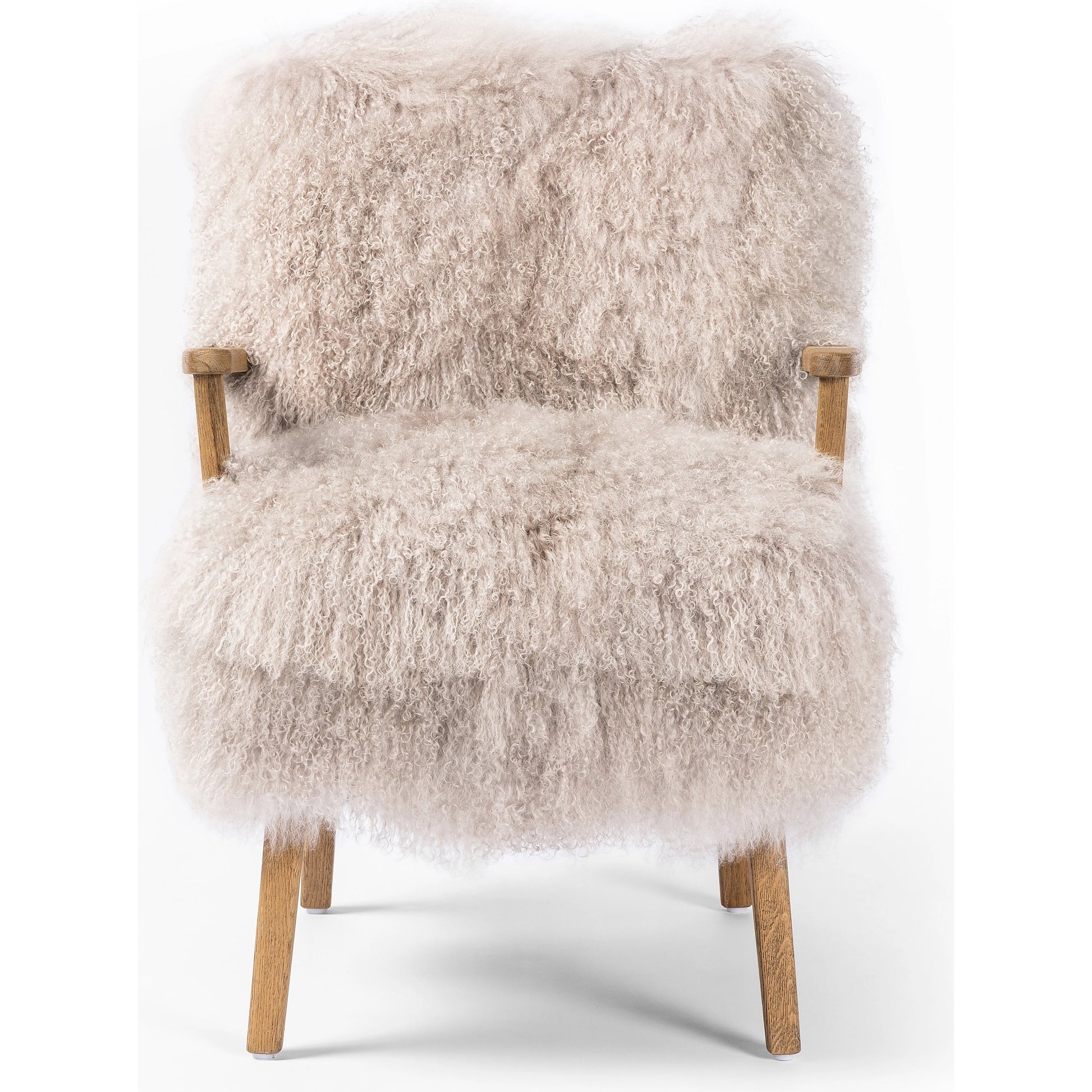 Ashland Armchair by Four Hands in mongolia cream fur, drifted oak. Made from mongolia fur, solid oak, 100% polyester in a modern style.