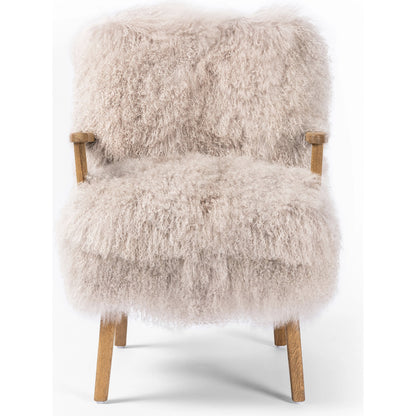 Ashland Armchair by Four Hands in mongolia cream fur, drifted oak. Made from mongolia fur, solid oak, 100% polyester in a modern style.