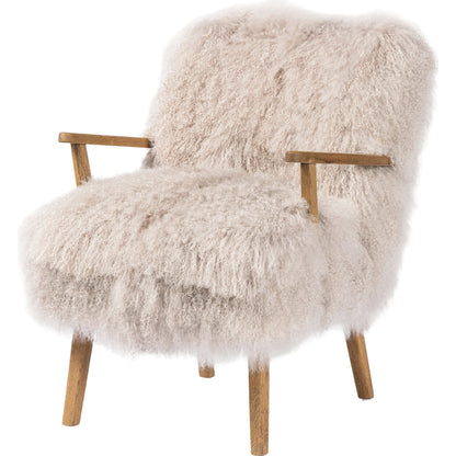 Ashland Armchair by Four Hands in mongolia cream fur, drifted oak. Made from mongolia fur, solid oak, 100% polyester in a modern style.