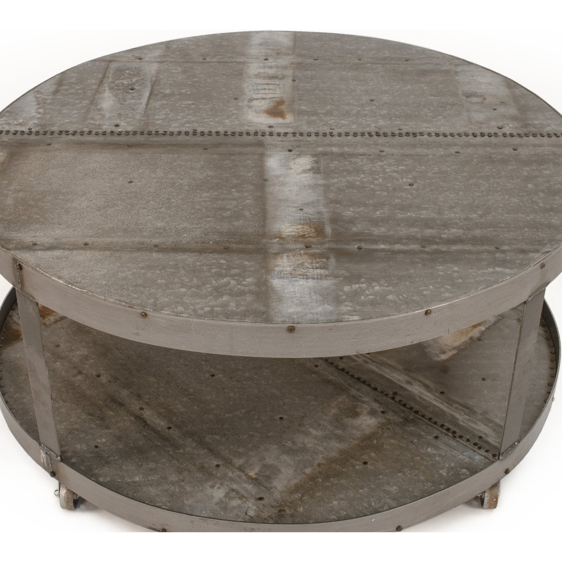 Bennett Coffee Table by Zentique in rustic galvanized tin and recycled metal. Made from recycled metal in a modern style.