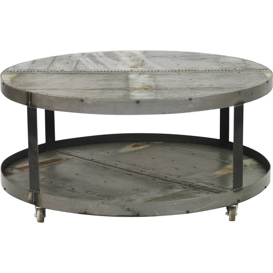 Bennett Coffee Table by Zentique in rustic galvanized tin and recycled metal. Made from recycled metal in a modern style.