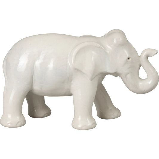Elephant Indoor/Outdoor Trunk up by Emissary in moon white and glossy glaze. Made from ceramic in a unique style.