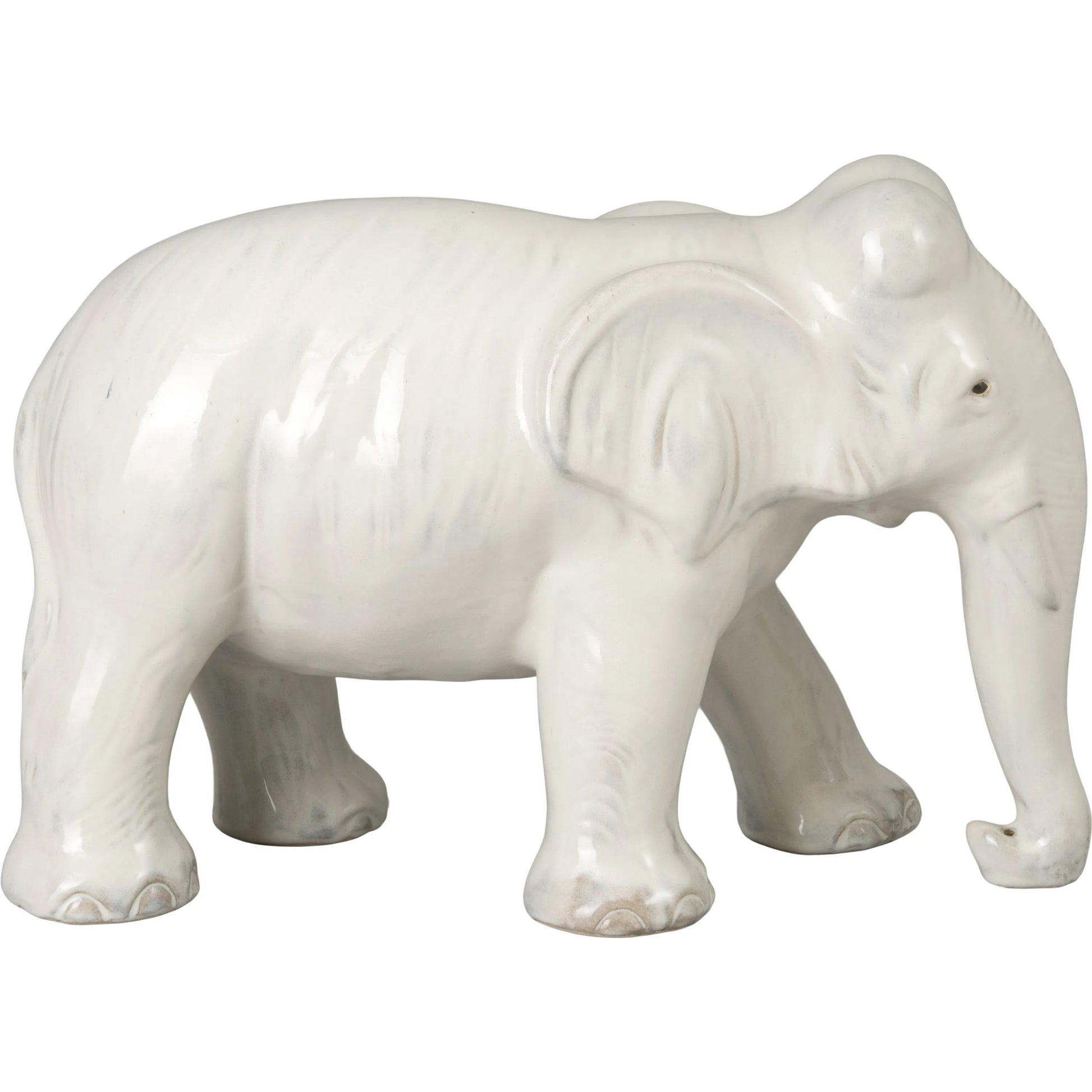 Elephant Indoor/Outdoor Trunk Down by Emissary in moon white and glossy glaze. Made from ceramic in a unique style.