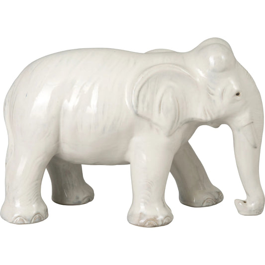 Elephant Indoor/Outdoor Trunk Down by Emissary in moon white and glossy glaze. Made from ceramic in a unique style.