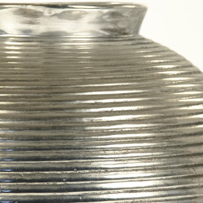 Distressed Metallic Spherical Vase by Zentique in distressed metallic silver and stoneware. Made from stoneware in a modern style.