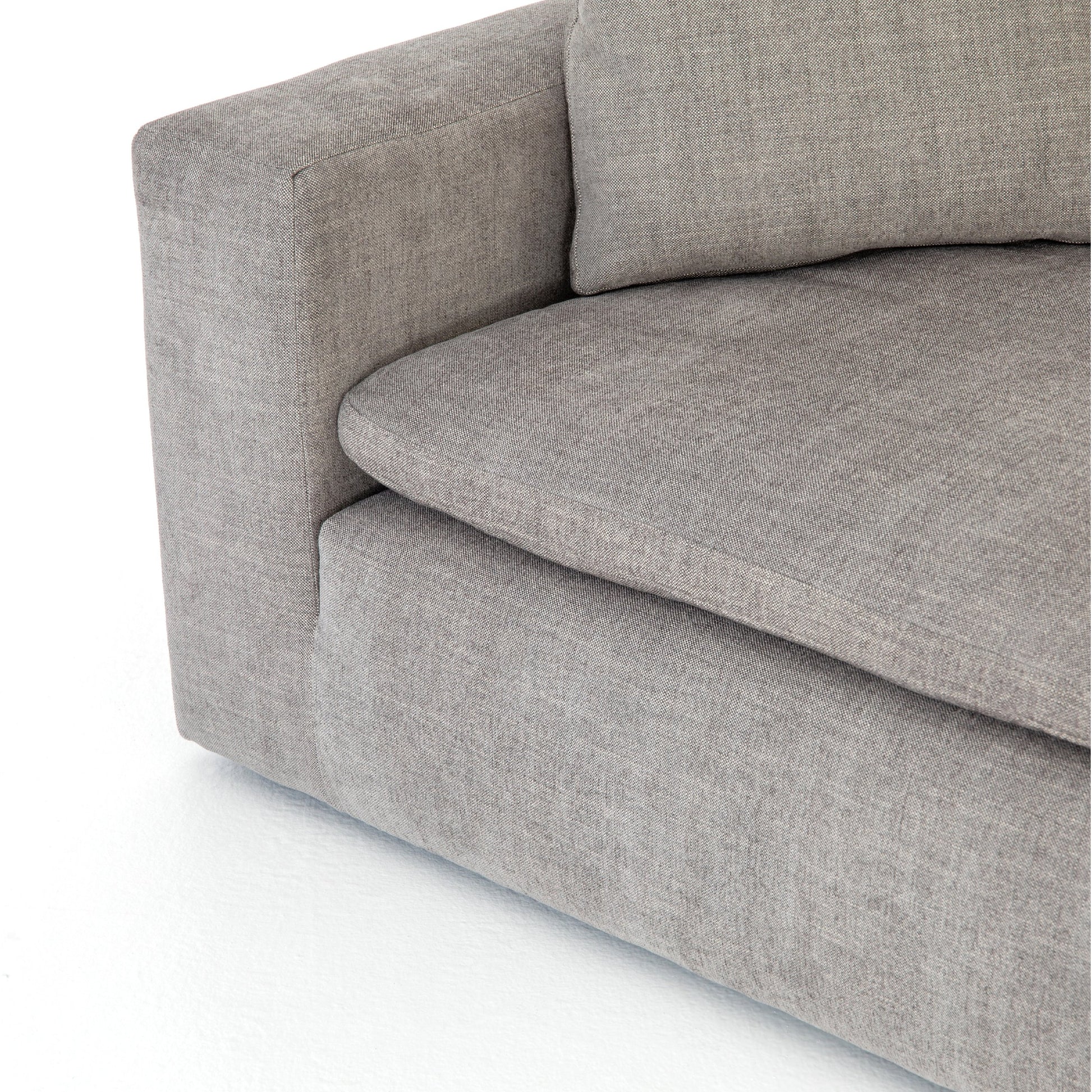 Plume 106" 2-PC Sectional by Four Hands in thames cream. Made from 66% polyester, 19% acrylic, 15% flax, linen, poplar plywood, 60% waterfowl feather, 40% polyester fiber in a modern style.