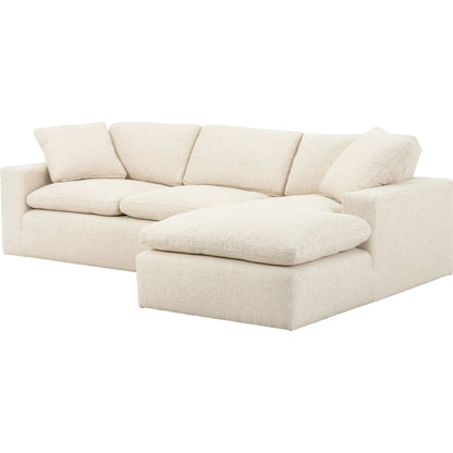 Plume 106" 2-PC Sectional by Four Hands in thames cream. Made from 66% polyester, 19% acrylic, 15% flax, linen, poplar plywood, 60% waterfowl feather, 40% polyester fiber in a modern style.
