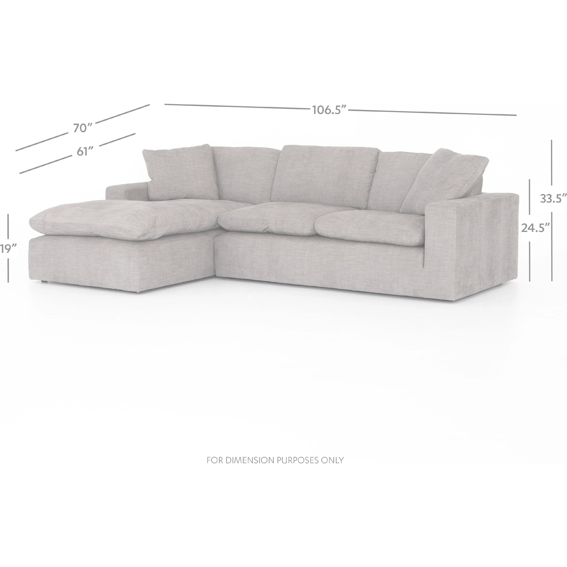 Plume 106" 2-PC Sectional by Four Hands in thames cream. Made from 66% polyester, 19% acrylic, 15% flax, linen, poplar plywood, 60% waterfowl feather, 40% polyester fiber in a modern style.