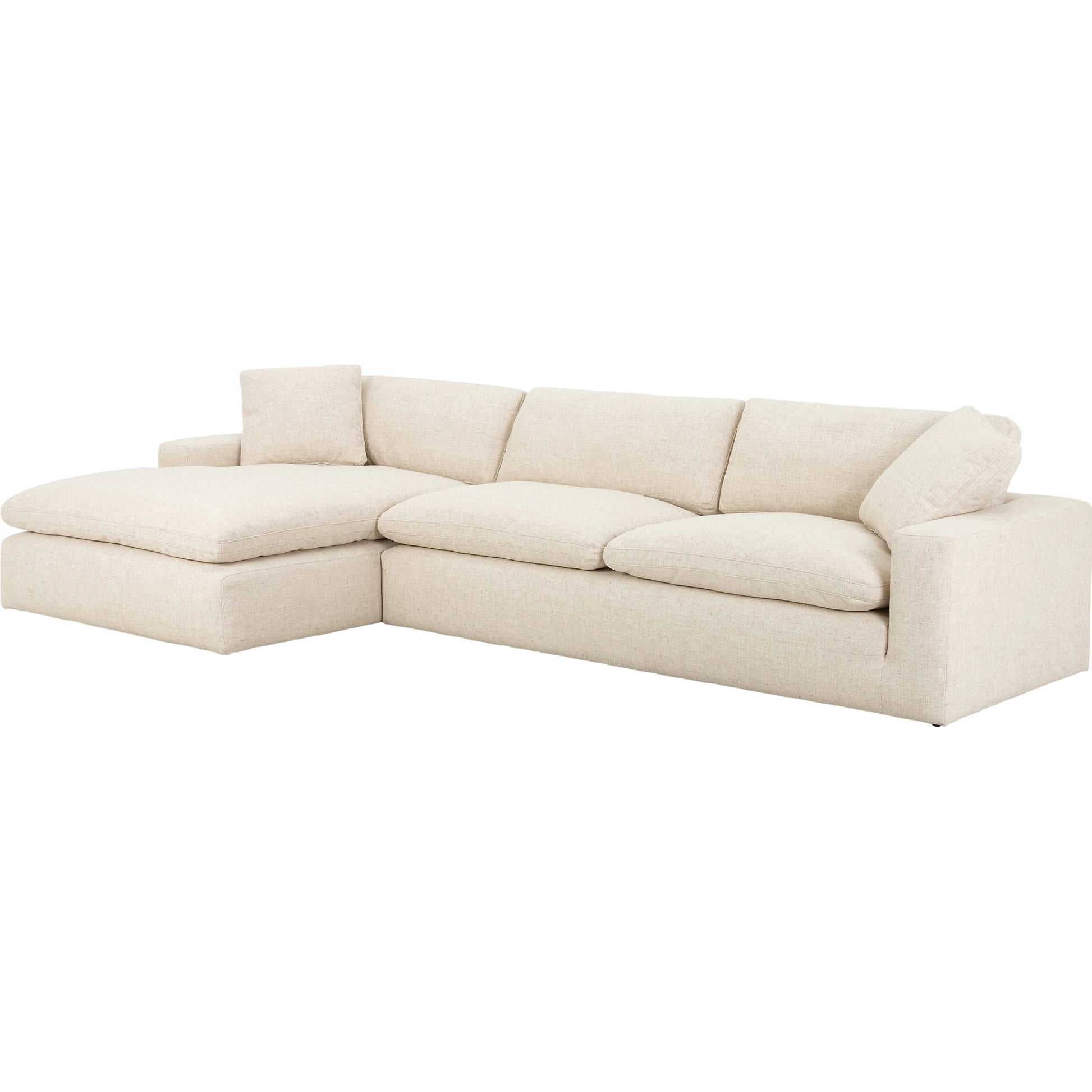 Plume 106" 2-PC Sectional by Four Hands in thames cream. Made from 66% polyester, 19% acrylic, 15% flax, linen, poplar plywood, 60% waterfowl feather, 40% polyester fiber in a modern style.