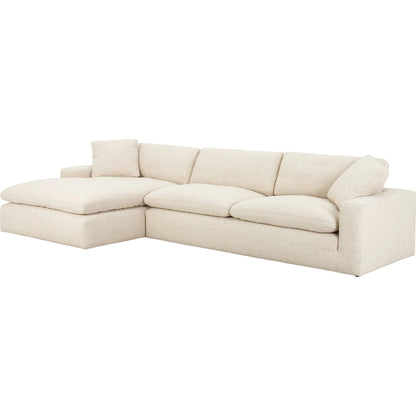 Plume 106" 2-PC Sectional by Four Hands in thames cream. Made from 66% polyester, 19% acrylic, 15% flax, linen, poplar plywood, 60% waterfowl feather, 40% polyester fiber in a modern style.