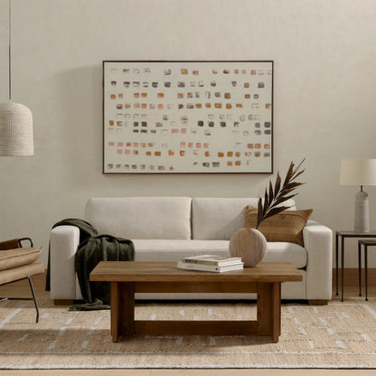 Boone Sofa by Four Hands in washed espresso. Made from 66% polyester, 19% acrylic, 15% flax, linen, solid parawood, 100% polyester in a modern style.