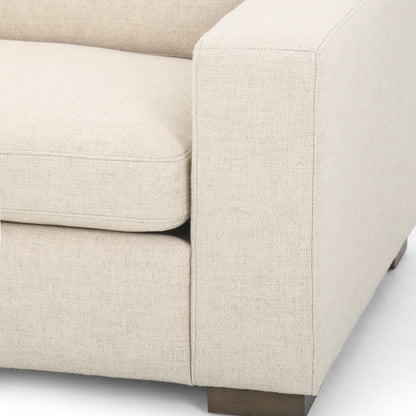 Boone Sofa by Four Hands in washed espresso. Made from 66% polyester, 19% acrylic, 15% flax, linen, solid parawood, 100% polyester in a modern style.