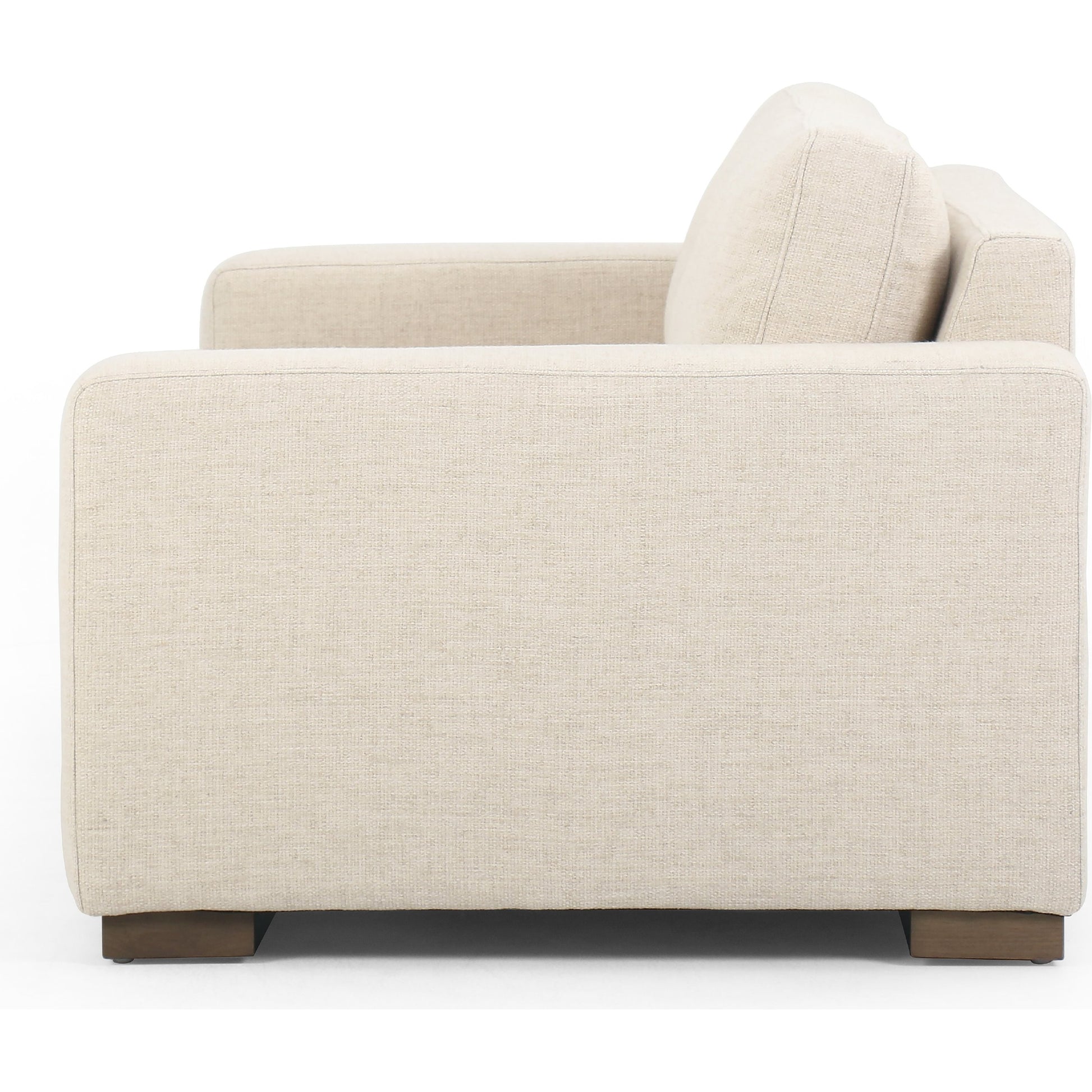 Boone Sofa by Four Hands in washed espresso. Made from 66% polyester, 19% acrylic, 15% flax, linen, solid parawood, 100% polyester in a modern style.