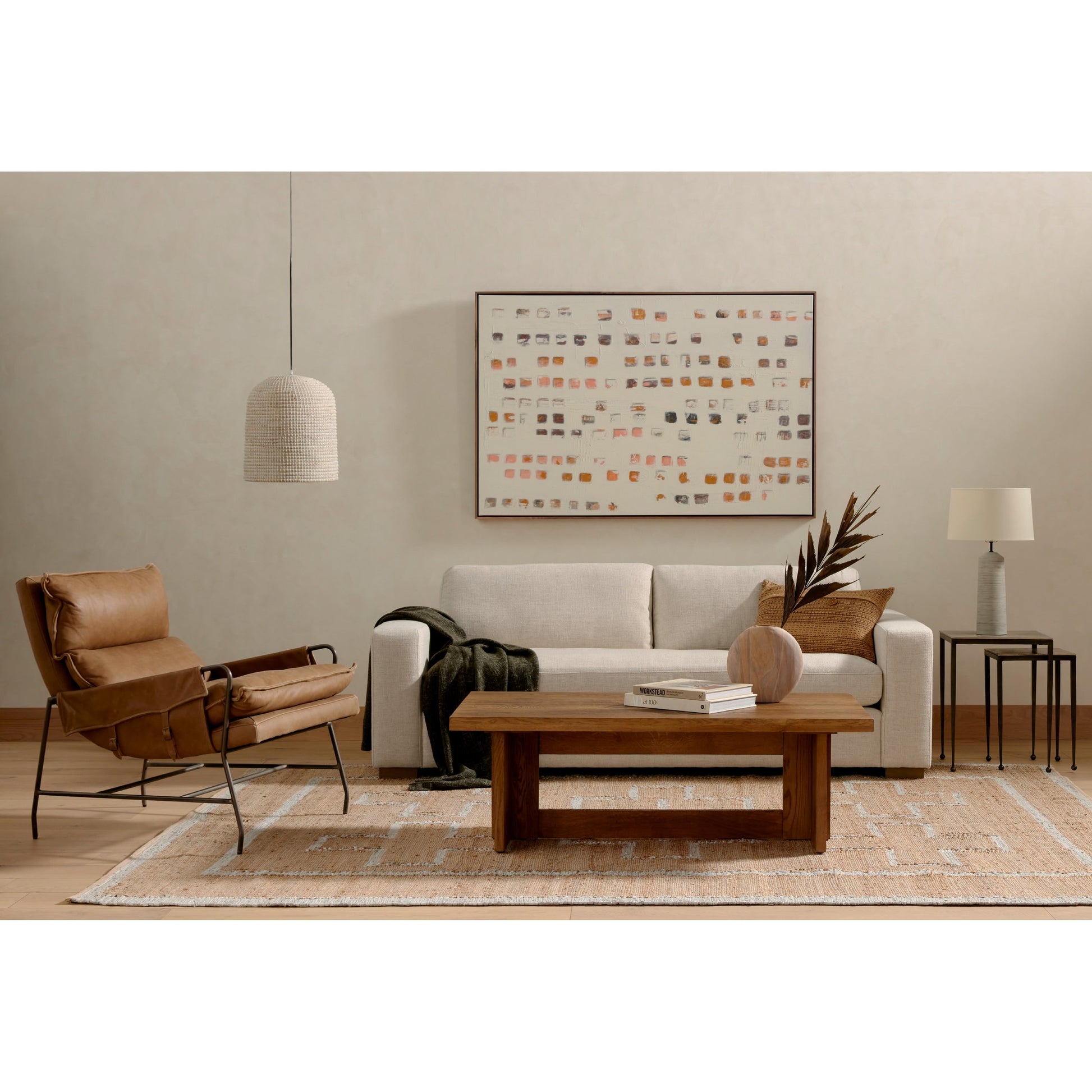 Boone Sofa by Four Hands in washed espresso. Made from 66% polyester, 19% acrylic, 15% flax, linen, solid parawood, 100% polyester in a modern style.