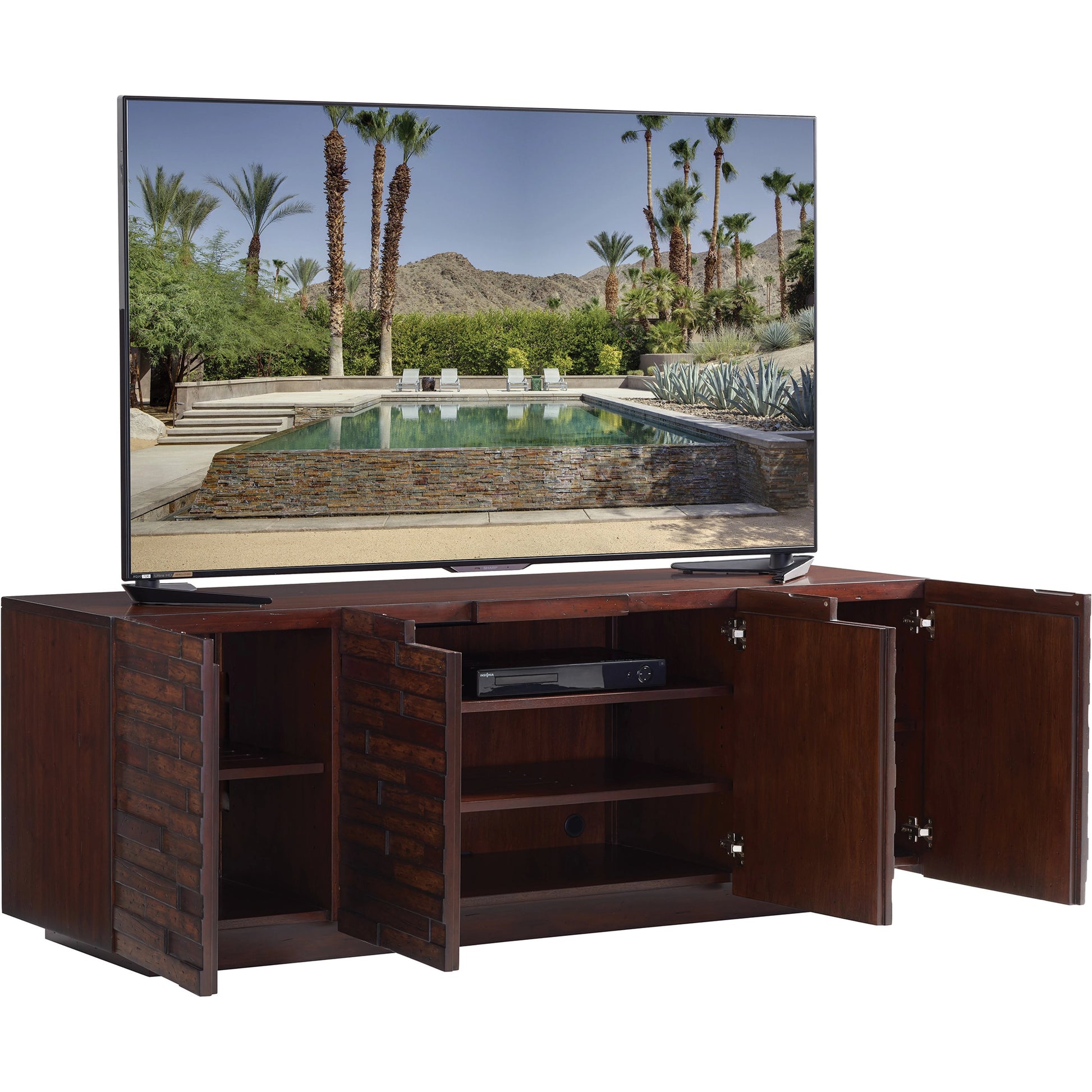 Criss Cross Media Console by Sligh in multi wood. Made from unique in a modern style.
