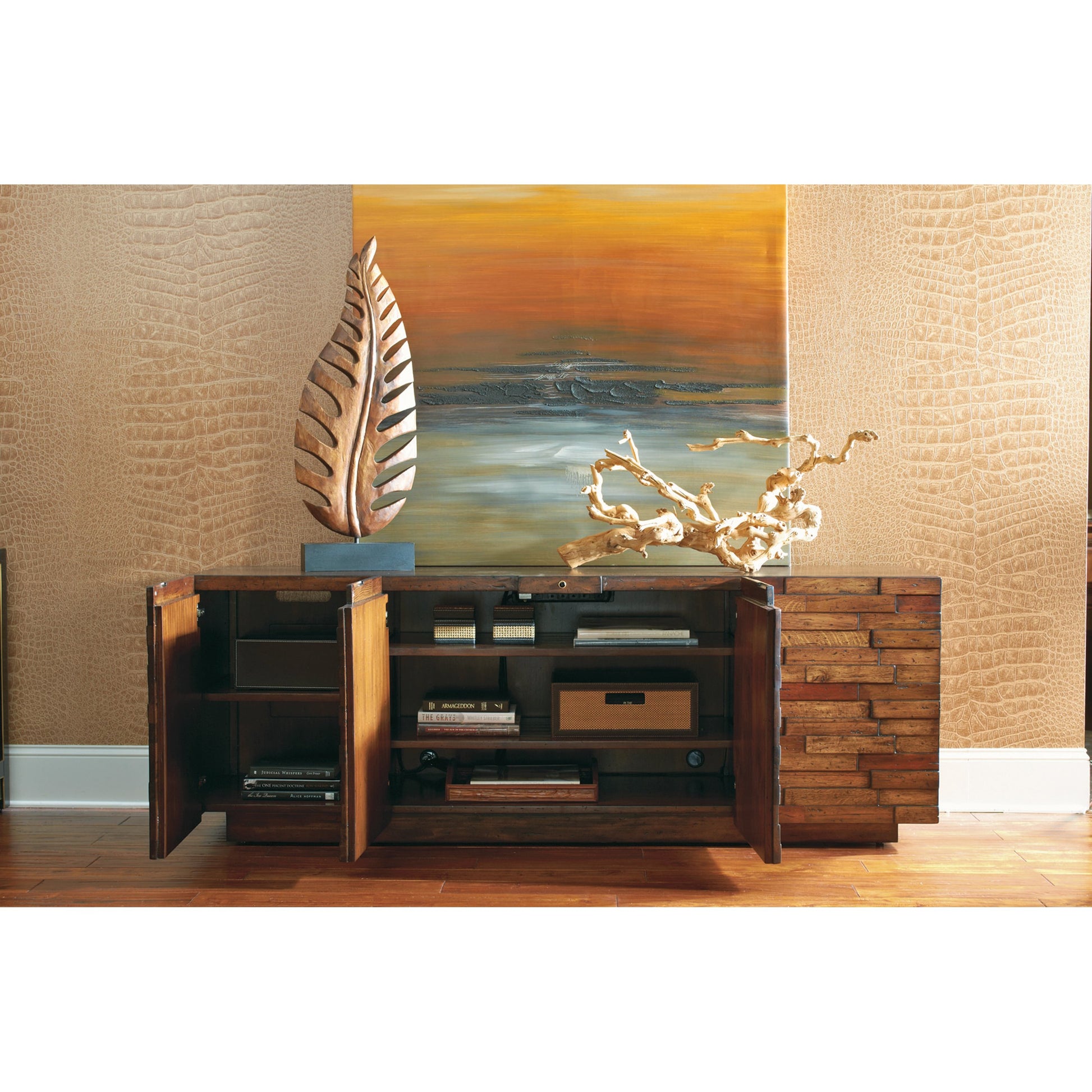 Criss Cross Media Console by Sligh in multi wood. Made from unique in a modern style.