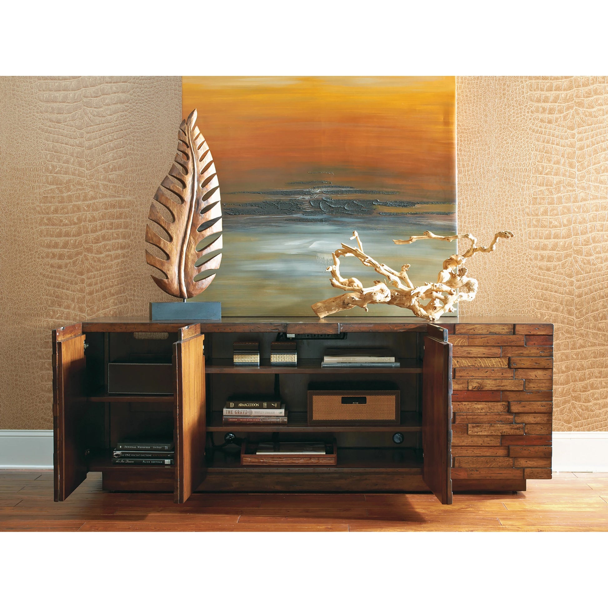 Criss Cross Media Console by Sligh in multi wood. Made from unique in a modern style.