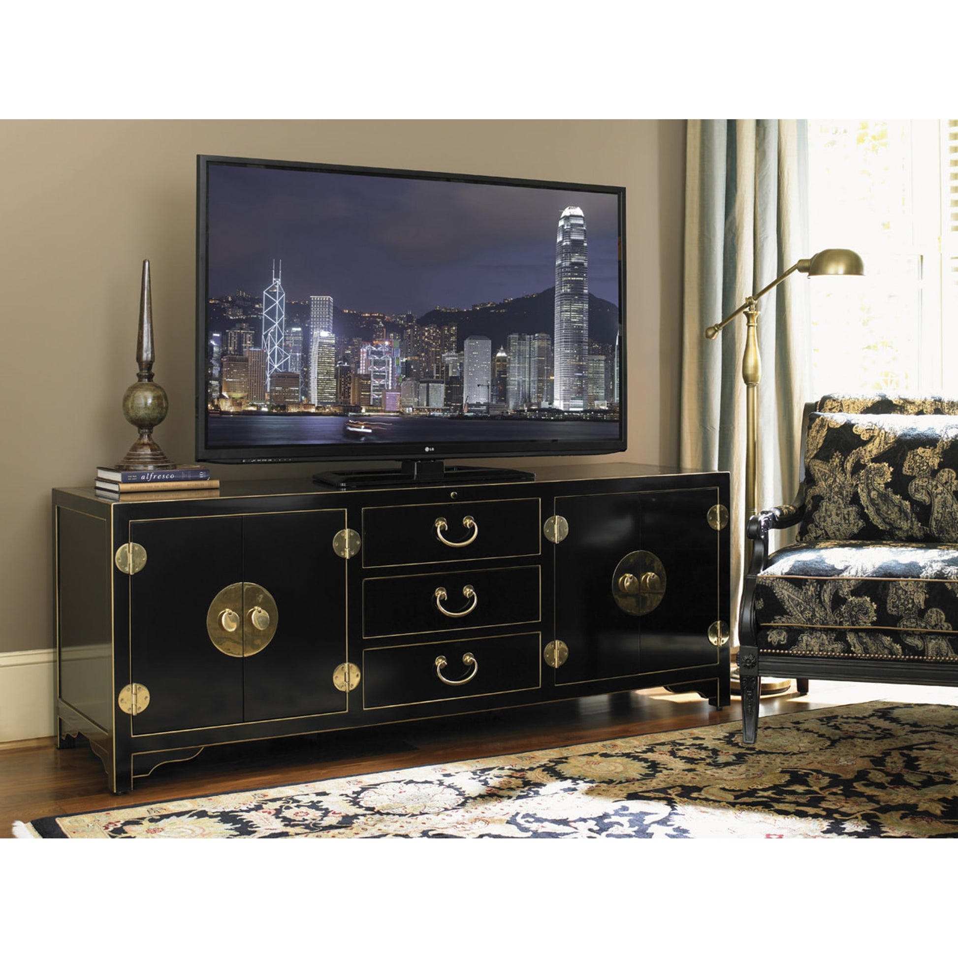Pacific Isle Media Console by Sligh in red. Made from unique in a eclectic & global style.
