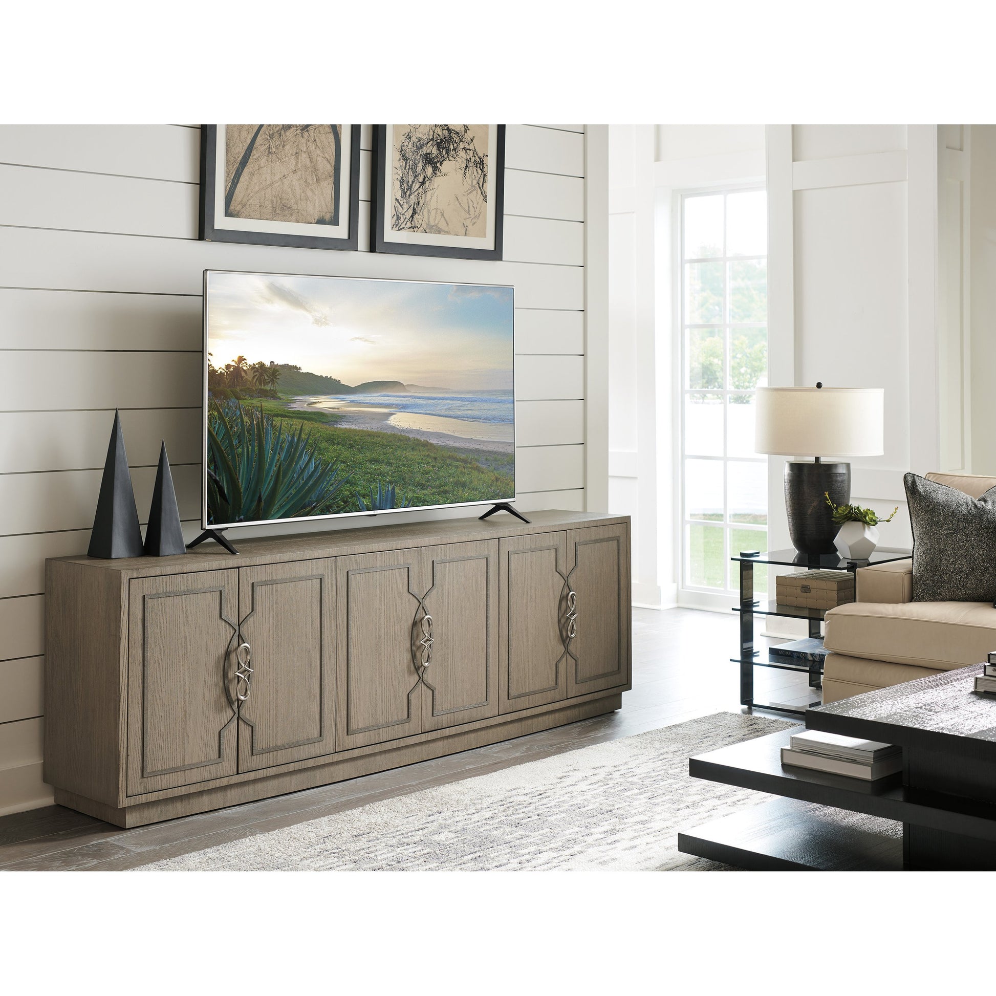 Grove Park Long Media Console by Sligh in dove gray. Made from unique in a transitional style.