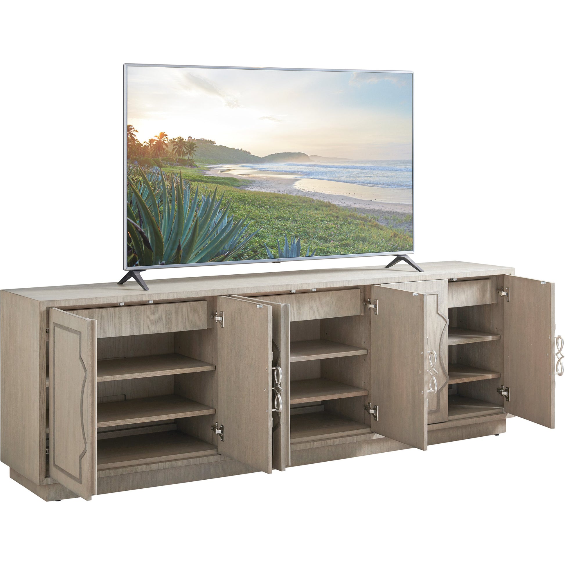 Grove Park Long Media Console by Sligh in dove gray. Made from unique in a transitional style.