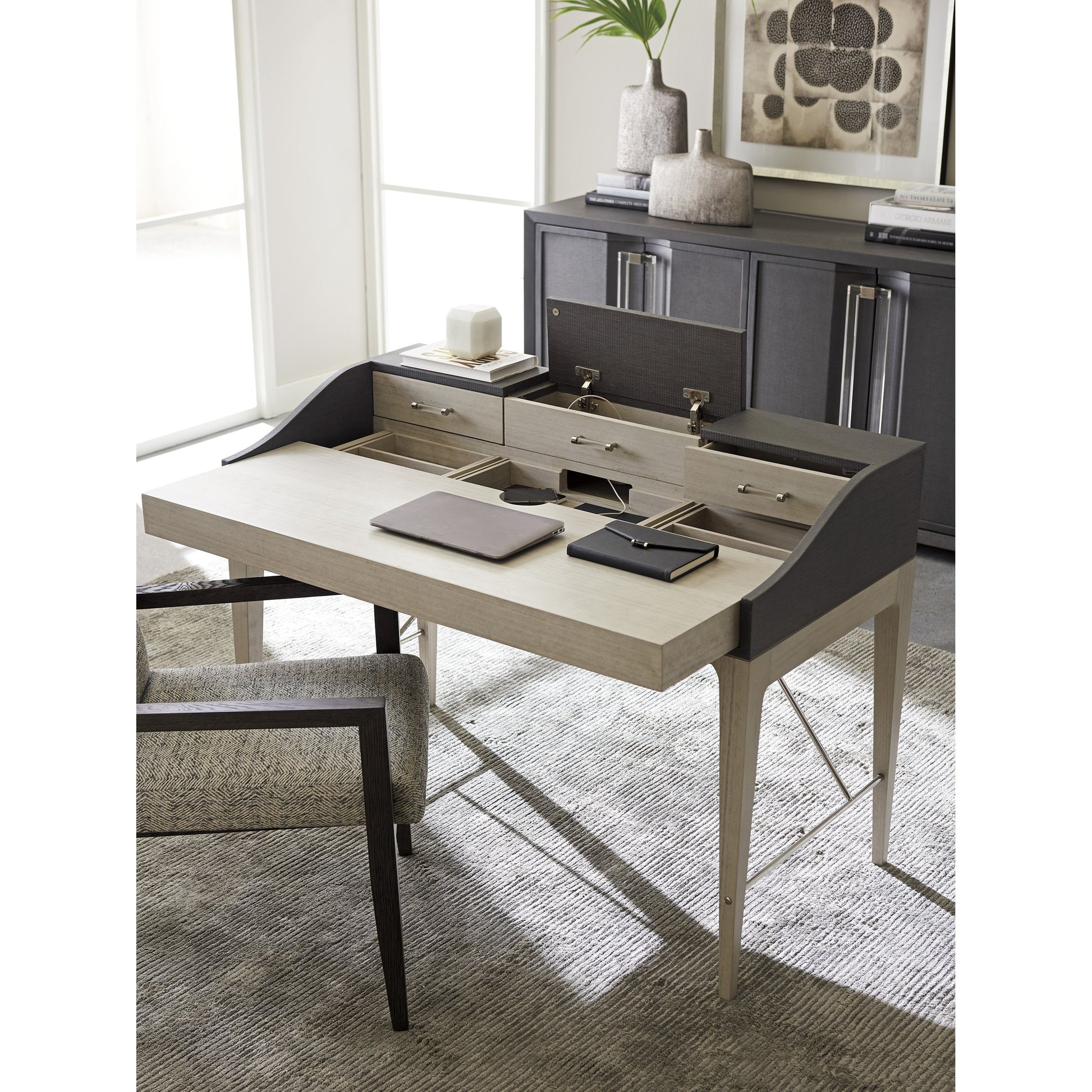 Anthology Writing Desk by Sligh in slate gray. Made from unique in a transitional style.