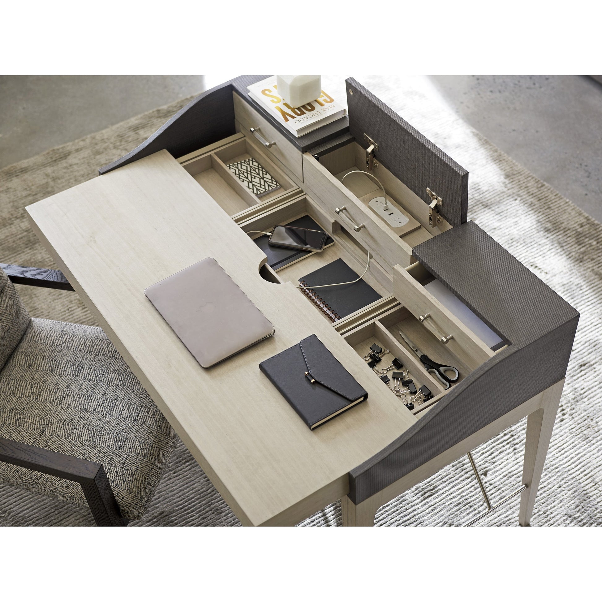 Anthology Writing Desk by Sligh in slate gray. Made from unique in a transitional style.