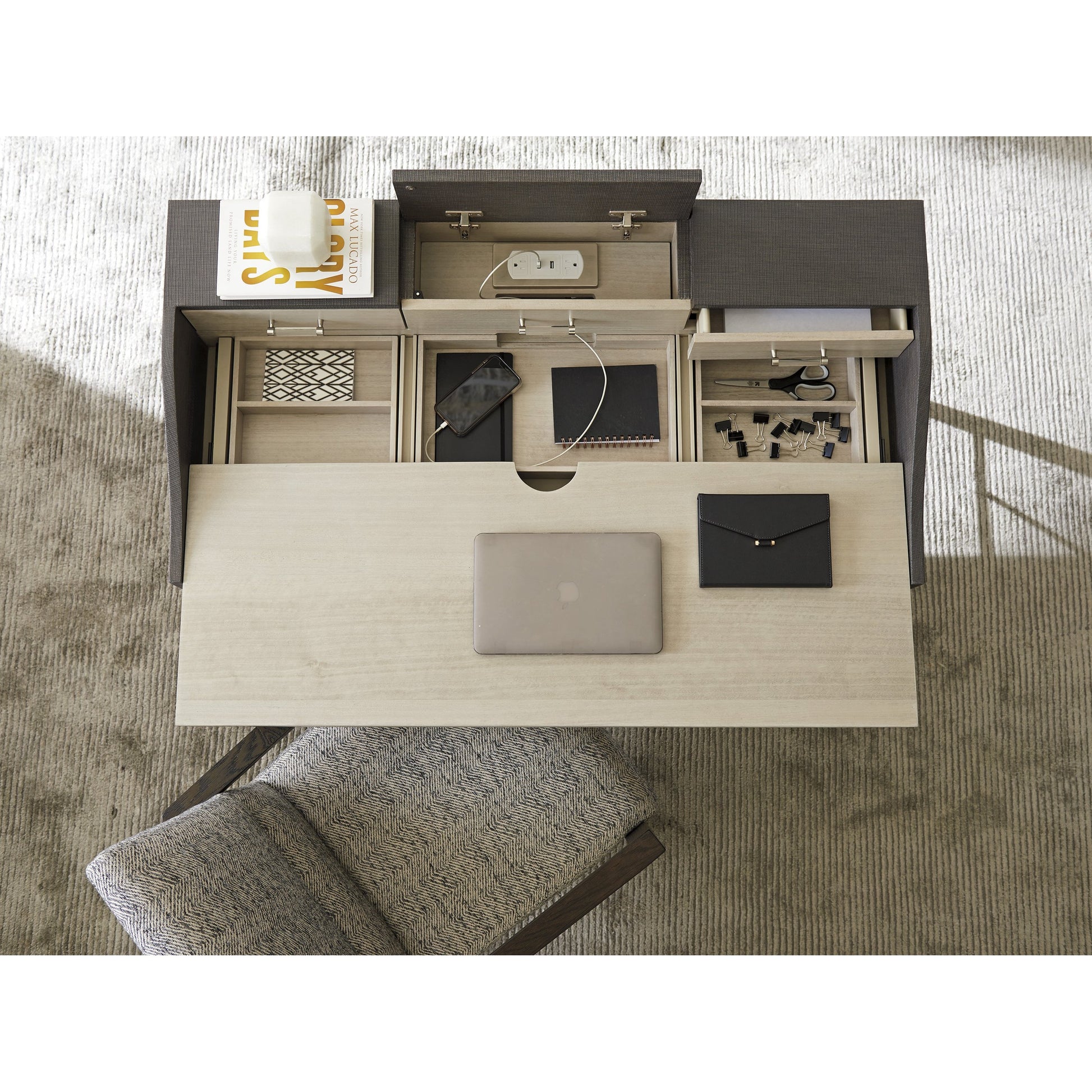 Anthology Writing Desk by Sligh in slate gray. Made from unique in a transitional style.