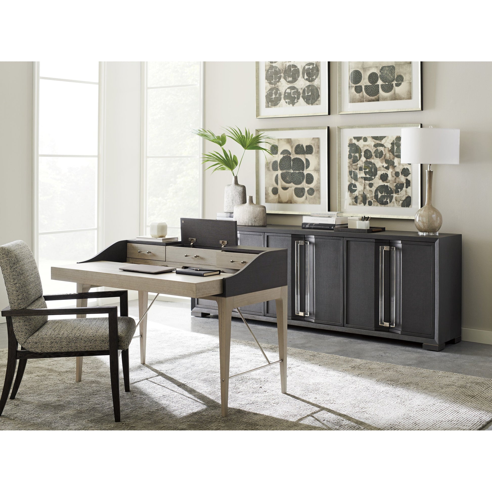 Anthology Writing Desk by Sligh in slate gray. Made from unique in a transitional style.