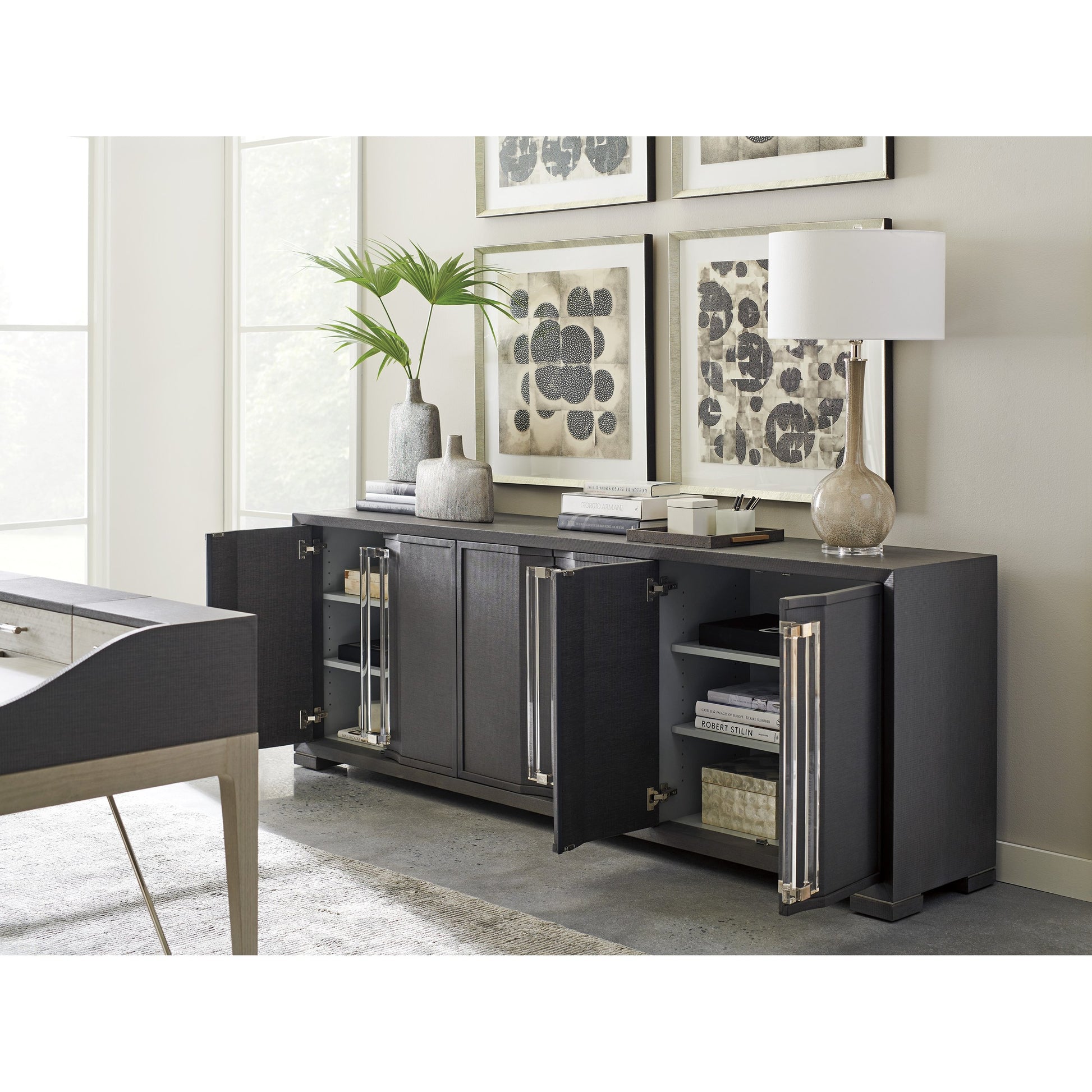 Anthology Media Console by Sligh in slate gray. Made from unique in a modern style.