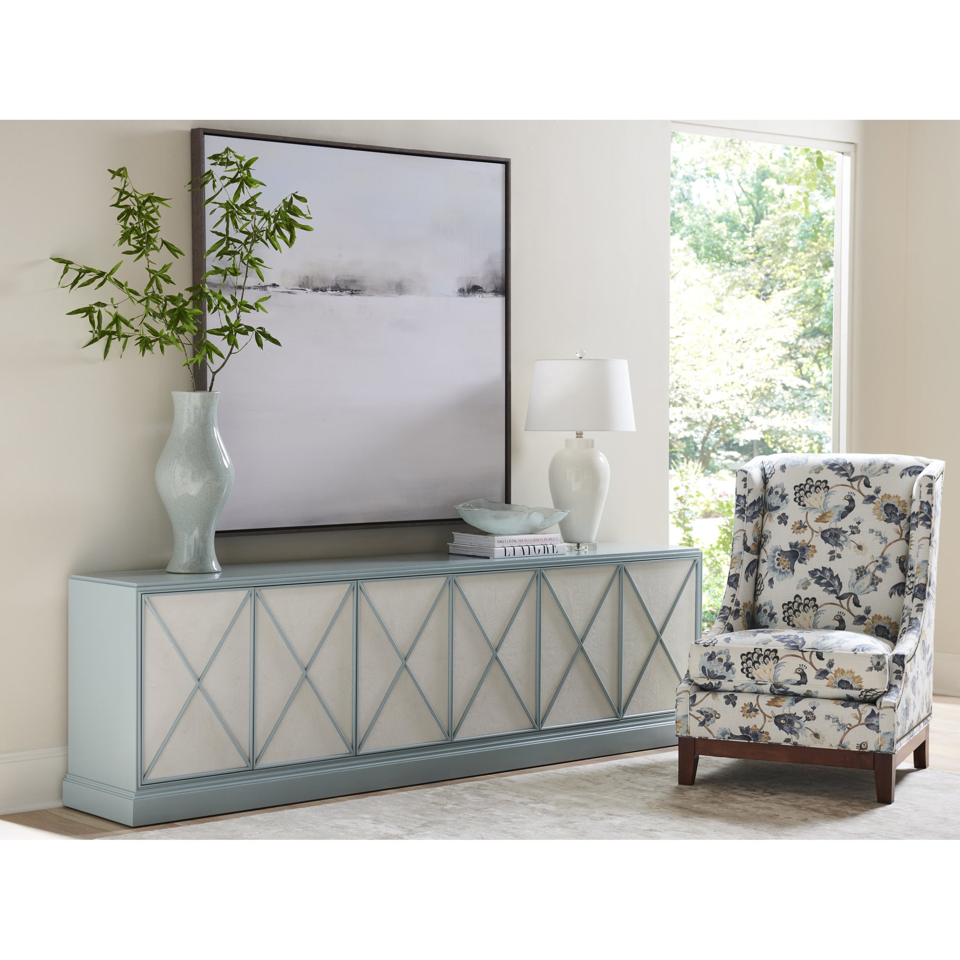 Rosalind Media Console by Sligh in pale blue. Made from unique in a transitional style.