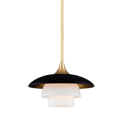 Barron Pendant by Hudson Valley in aged brass. Made from steel in a modern style.