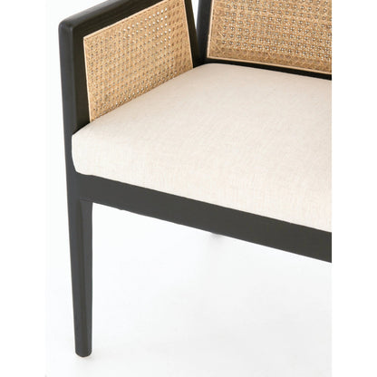 Antonia Cane Dining Armchair by Four Hands in light natural cane, brushed ebony, savile flax. Made from 92% polyester, 8% flax, linen, solid nettlewood, cane in a modern style.