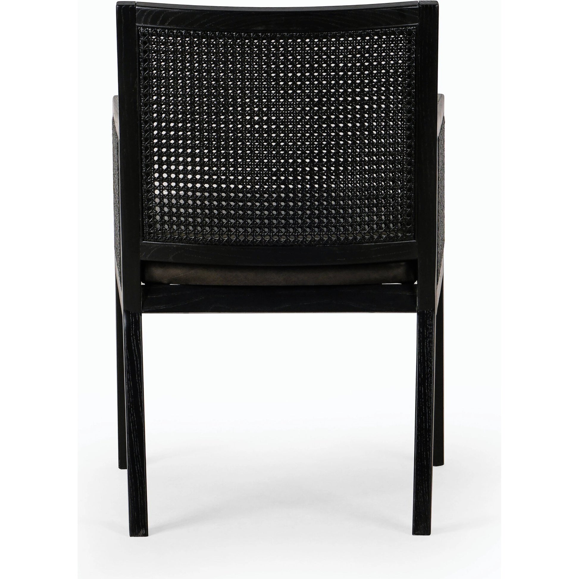 Antonia Cane Dining Armchair by Four Hands in light natural cane, brushed ebony, savile flax. Made from 92% polyester, 8% flax, linen, solid nettlewood, cane in a modern style.