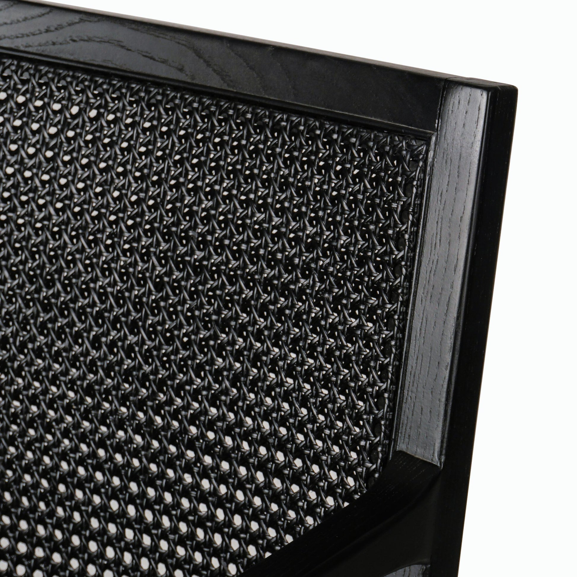 Antonia Cane Dining Armchair by Four Hands in light natural cane, brushed ebony, savile flax. Made from 92% polyester, 8% flax, linen, solid nettlewood, cane in a modern style.