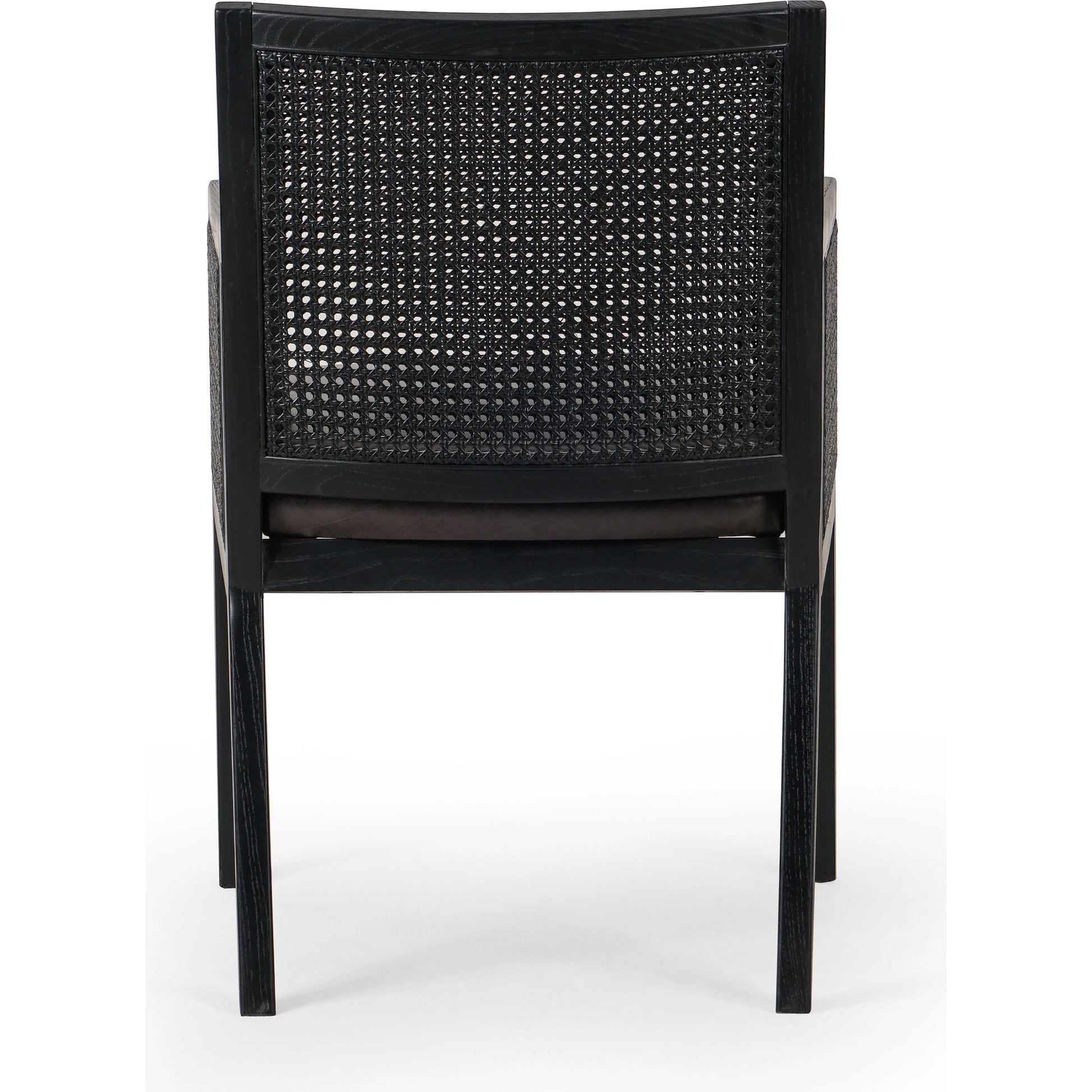 Antonia Cane Dining Armchair by Four Hands in light natural cane, brushed ebony, savile flax. Made from 92% polyester, 8% flax, linen, solid nettlewood, cane in a modern style.