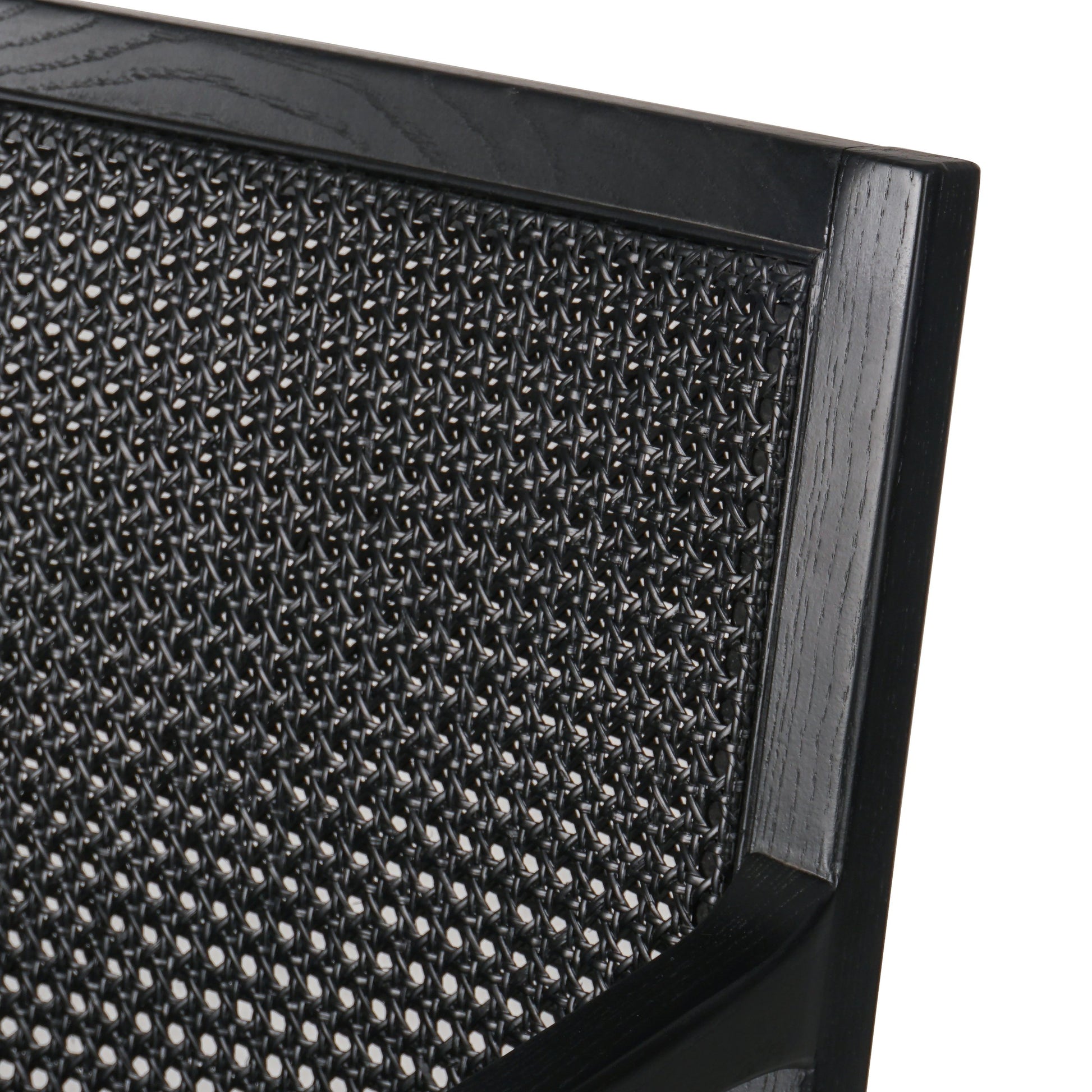 Antonia Cane Dining Armchair by Four Hands in light natural cane, brushed ebony, savile flax. Made from 92% polyester, 8% flax, linen, solid nettlewood, cane in a modern style.