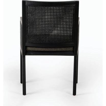 Antonia Cane Dining Armchair by Four Hands in light natural cane, brushed ebony, savile flax. Made from 92% polyester, 8% flax, linen, solid nettlewood, cane in a modern style.