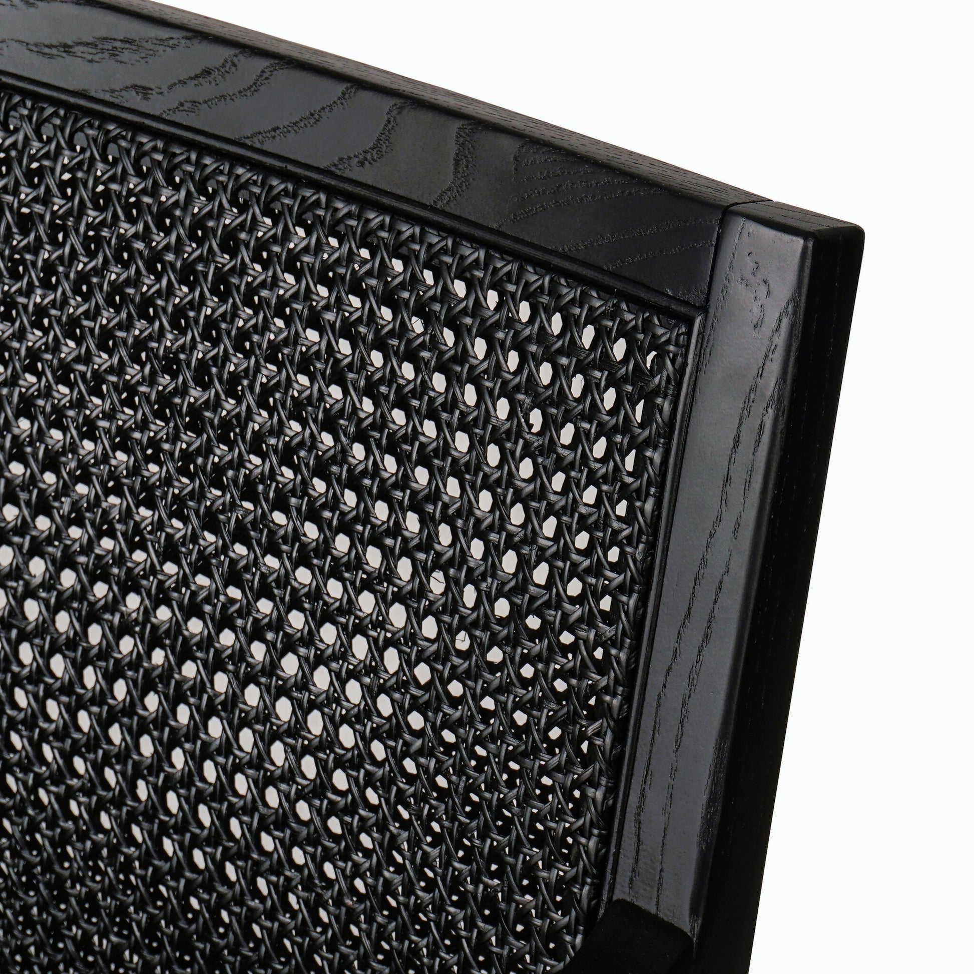 Antonia Cane Dining Armchair by Four Hands in light natural cane, brushed ebony, savile flax. Made from 92% polyester, 8% flax, linen, solid nettlewood, cane in a modern style.