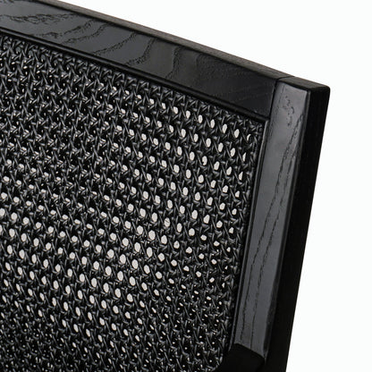 Antonia Cane Dining Armchair by Four Hands in light natural cane, brushed ebony, savile flax. Made from 92% polyester, 8% flax, linen, solid nettlewood, cane in a modern style.