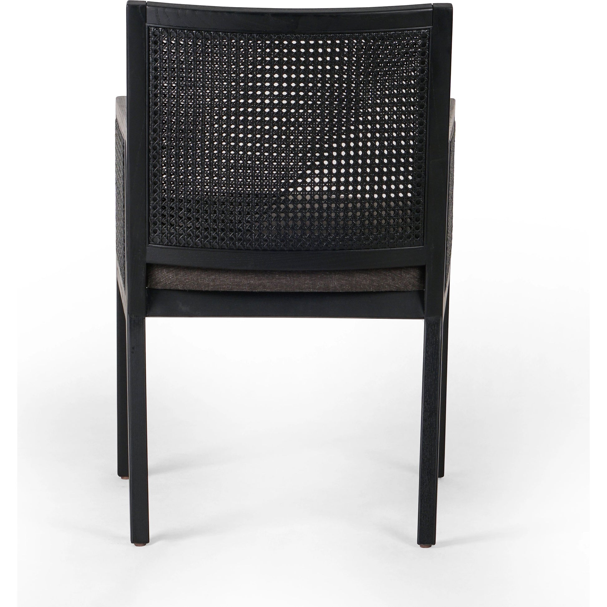 Antonia Cane Dining Armchair by Four Hands in light natural cane, brushed ebony, savile flax. Made from 92% polyester, 8% flax, linen, solid nettlewood, cane in a modern style.